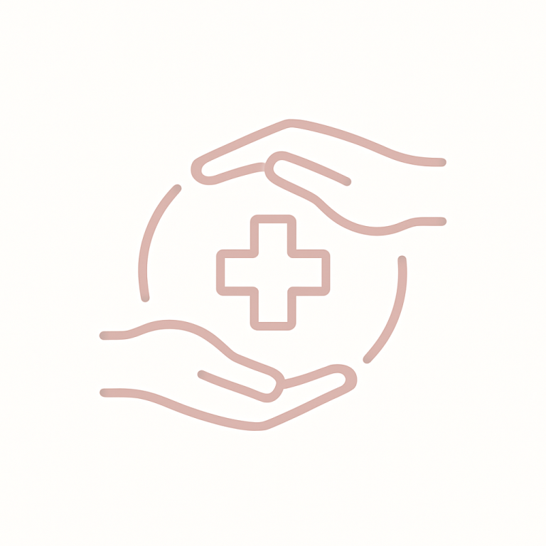 Zwei Hände, die ein Schutzsymbol mit einem roten Kreuz umschließen.